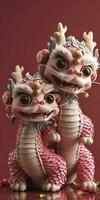 ai généré deux adorable chinois dragon bébés, célébrer le chinois Nouveau année festival, avec rose Balance et content expressions, 3d conception. photo