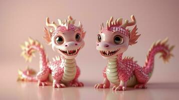 ai généré deux adorable chinois dragon bébés, célébrer le chinois Nouveau année festival, avec rose Balance et content expressions, 3d conception. photo