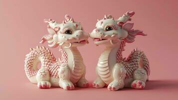 ai généré deux adorable chinois dragon bébés, célébrer le chinois Nouveau année festival, avec rose Balance et content expressions, 3d conception. photo