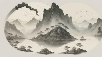 ai généré chinois paysage Montagne la nature La peinture encre photo