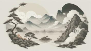 ai généré chinois paysage Montagne la nature La peinture encre photo