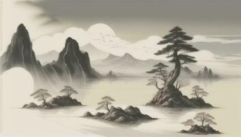 ai généré chinois paysage Montagne la nature La peinture encre photo