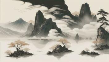 ai généré chinois paysage Montagne la nature La peinture encre photo