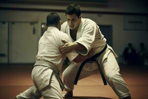 ai généré concentré Masculin formation judo. produire ai photo