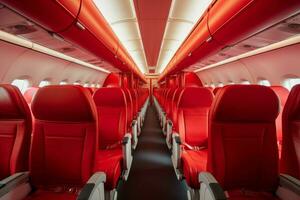 ai généré futuriste vide avion rouge intérieur. produire ai photo