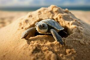 ai généré adorable peu tortue dormant. produire ai photo