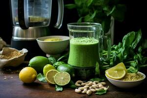 ai généré fabrication vert smoothie avec citron. produire ai photo