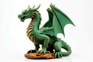 ai généré mythique vert en bois dragon. produire ai photo