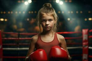 ai généré fille boxeur bague sport. produire ai photo