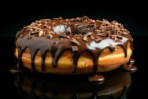 ai généré riches grand Chocolat Donut. produire ai photo