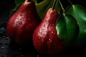 rouge poire des fruits sur branche. produire ai photo