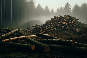 ai généré à toute épreuve longue forêt coupeur des arbres. produire ai photo