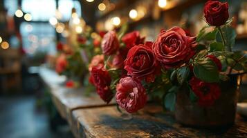 ai généré agrafe de des roses dans des pots dans une fleur magasin photo