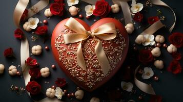 ai généré la Saint-Valentin journée l'amour en forme de coeur cadeau boîte avec ruban photo
