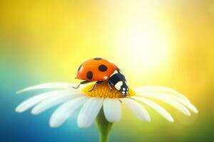 ai généré coccinelle sur une fleur. printemps la nature. neural réseau ai généré photo