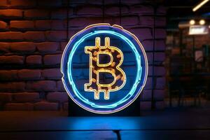 ai généré bitcoin éclat néon lampe illumine avec le symbole de crypto-monnaie photo