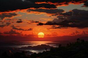 ai généré horizon en feu le pittoresque vue de une étourdissant le coucher du soleil ai généré photo