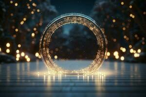 ai généré élégamment conçu 3d cercle Cadre Contexte parfait pour joyeux Noël et content Nouveau année ai généré photo