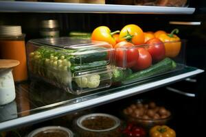 ai généré Frais de le frigo prise en dehors une nourriture récipient pour une délicieux traiter ai généré photo