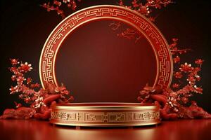 ai généré opulent 3d le rendu rond étape podium, chinois Nouveau année fête photo