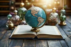 ai généré globe et livres une symbole de global connaissance et éducation ai généré photo