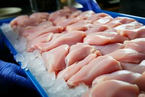 ai généré ferme à fourchette périple de poulet Viande production pour consommation ai généré photo