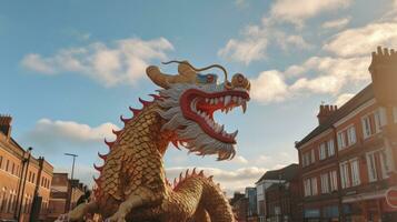 ai généré chinois dragon en dessous de une brillant ciel. ai généré photo