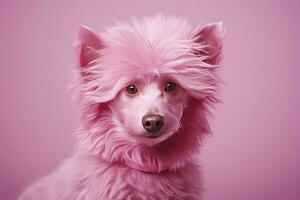 ai généré rose coloré chien sur rose Contexte. ai généré photo