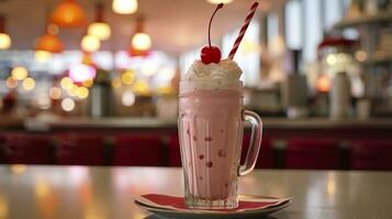 ai généré Cerise Milk-shake dans une classique américain le dîner. nourriture la photographie concept. génératif ai photo