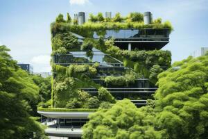 ai généré Bureau bâtiment avec vert environnement. ai généré photo