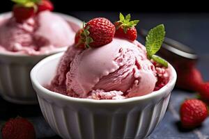 ai généré fraise la glace crème avec Frais des fraises. ai généré photo