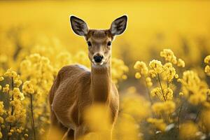 ai généré femelle chevreuil cerf avec magnifique fleur. ai généré photo