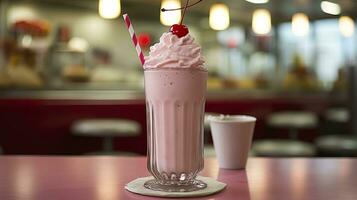 ai généré Cerise Milk-shake dans une classique américain le dîner. nourriture la photographie concept. génératif ai photo