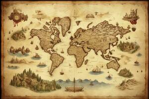 ai généré génial détaillé illustration de le monde carte dans ancien style. ai généré photo