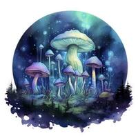 ai généré aquarelle magique champignons pour T-shirt conception. ai généré photo