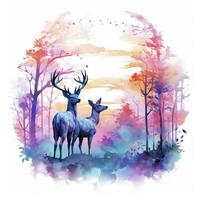 ai généré coloré cerfs dans forêt. T-shirt conception. ai généré photo