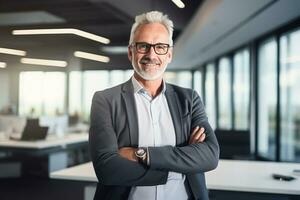 ai généré portrait de Sénior homme d'affaire dans le Bureau photo