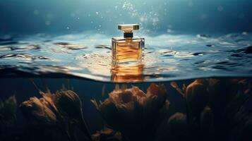 ai généré produit photo de une parfum flottant sur le l'eau surface, ai génératif