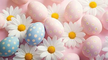 ai généré Pâques vacances Contexte avec Pâques des œufs et Marguerite fleurs, pastel couleur, ai génératif photo