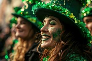 ai généré femme sur content Saint patrick's journée parade .génératif ai photo