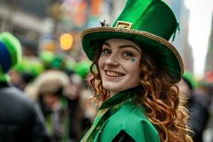 ai généré femme sur content Saint patrick's journée parade .génératif ai photo