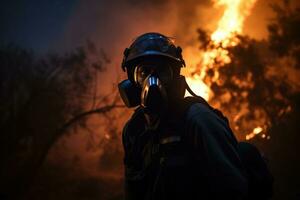 ai généré pompier avec Feu tuyau pour combat Feu portant Feu protecteur suite . génératif ai photo