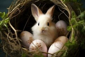 ai généré Pâques lapin avec Pâques des œufs. génératif ai. photo