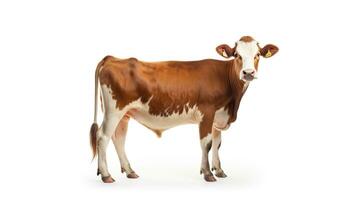 ai généré vache sur blanc Contexte. lait, Viande, bœuf, ranch, ferme photo