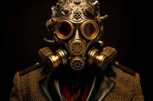 ai généré mystérieux homme gaz masque steampunk. produire ai photo