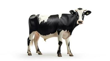 ai généré noir blanc vache sur blanc Contexte. lait, Viande, bœuf, ranch, ferme photo