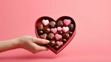 ai généré en portant cœur en forme de boîte de des chocolats ai généré Contexte image photo