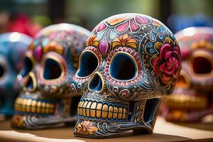 ai généré brillant calavera pour le journée de le mort vacances. coloré mexicain crâne comme une symbole de dia de los muertos photo