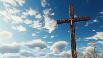 ai généré glorieux en bois traverser. religieux, spirituel, christianisme, symbole photo