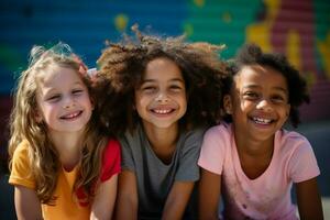 ai généré africain et américain Jeune les filles souriant ensemble la diversité concept avec génératif ai photo